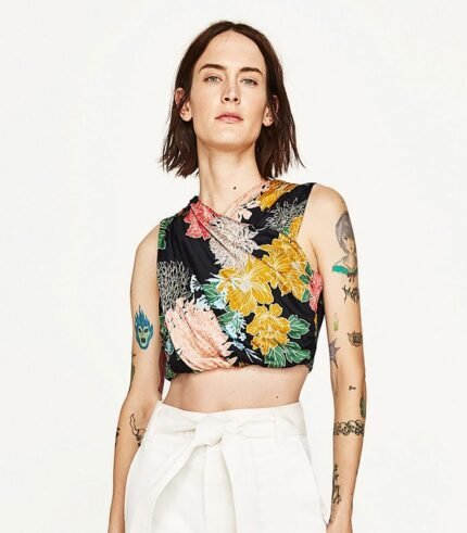 ZARA MULTICOLOR FLORAL WRAP CROP TOP